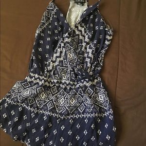 blue and white romper